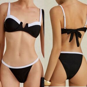 JIMMI SWIM NWT Tuxedo Bikini Set Swim Suit Size L Black White Demi Padded Cheeky